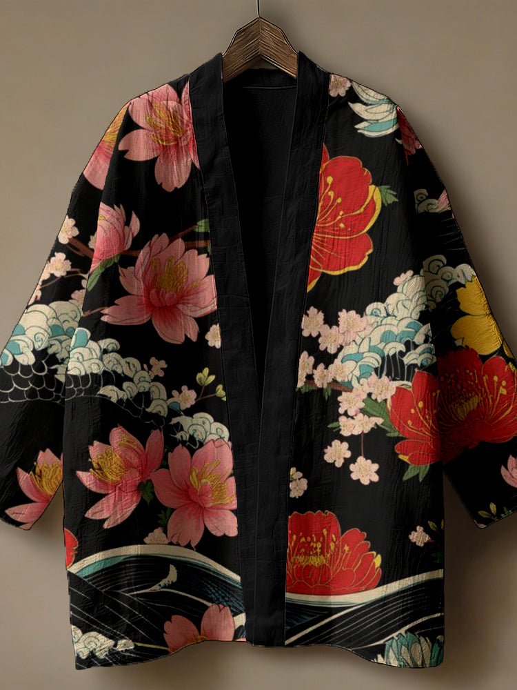 Midnight Sakura Haori Jacket – Black Cherry Blossom Kimono Cardigan