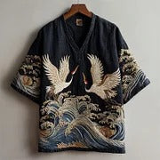 Japanese Crane Embroidered Kimono Jacket – Vintage Streetwear Haori Cardigan