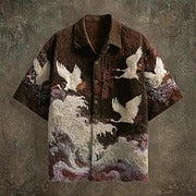 Japanese Crane Embroidered Shirt – Purple Night Sky Wave Button Up